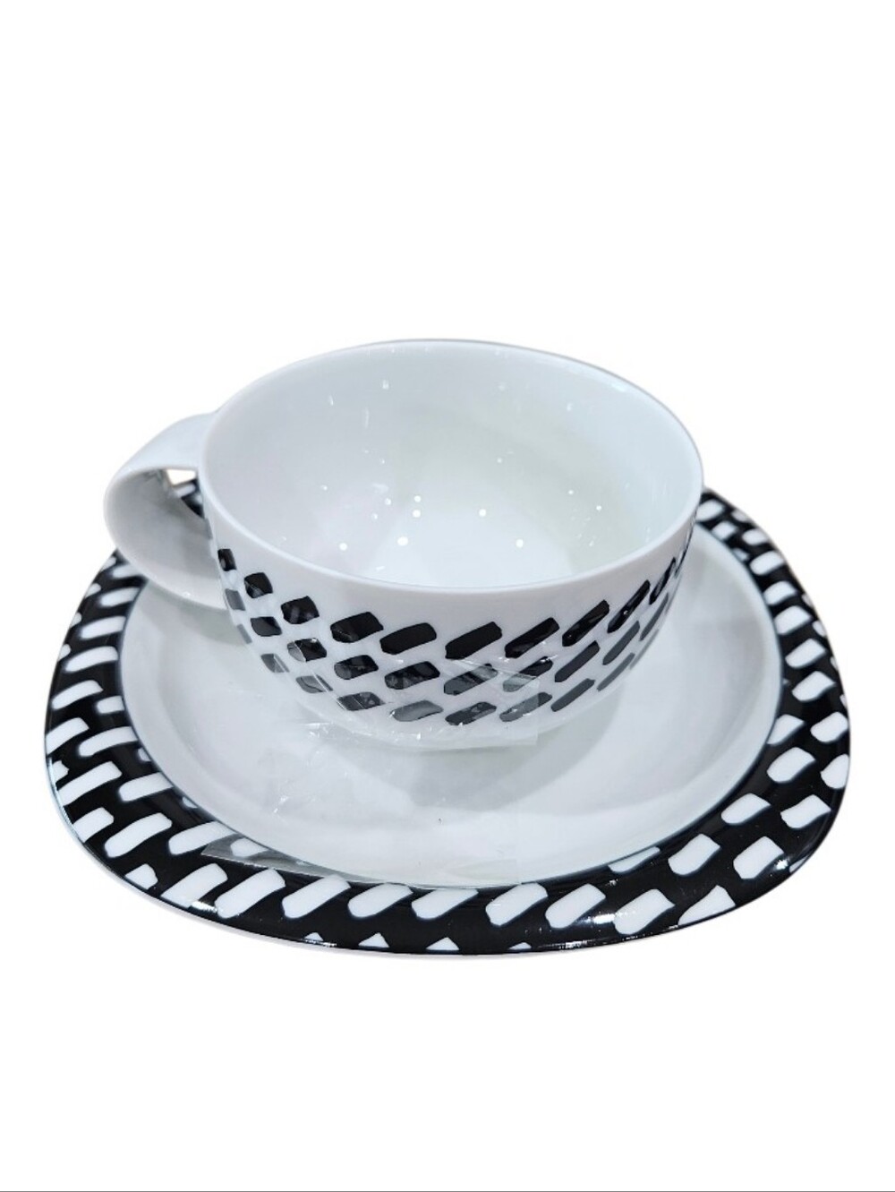 Rosenthal Germany  Porcelan Black & White Patterned Teacup with Saucer